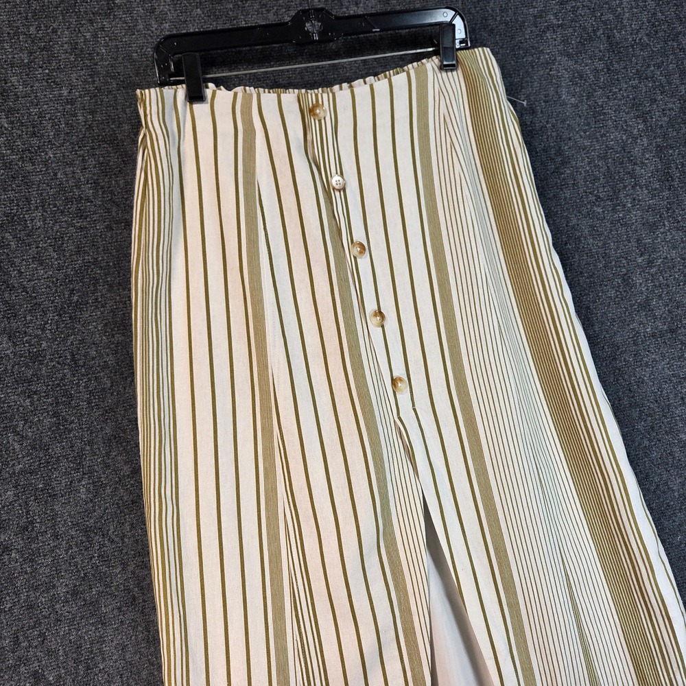 Coastal Linen Midi Skirt Striped Button Front Slit Summer Beachy Lightweight Lg - Picture 5 of 16